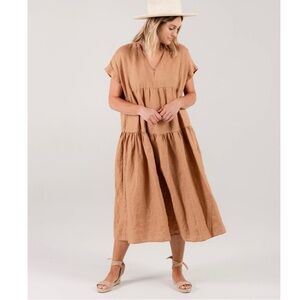 Rylee + Cru Vienna linen midi dress bronze size medium